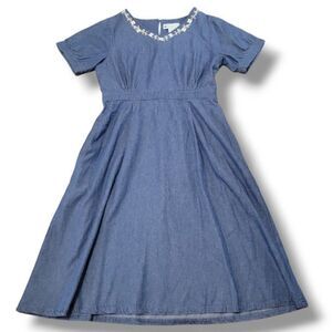 Ella Simone Dress Size Medium Denim Dress A-Line Dress Embroidery Embroidered